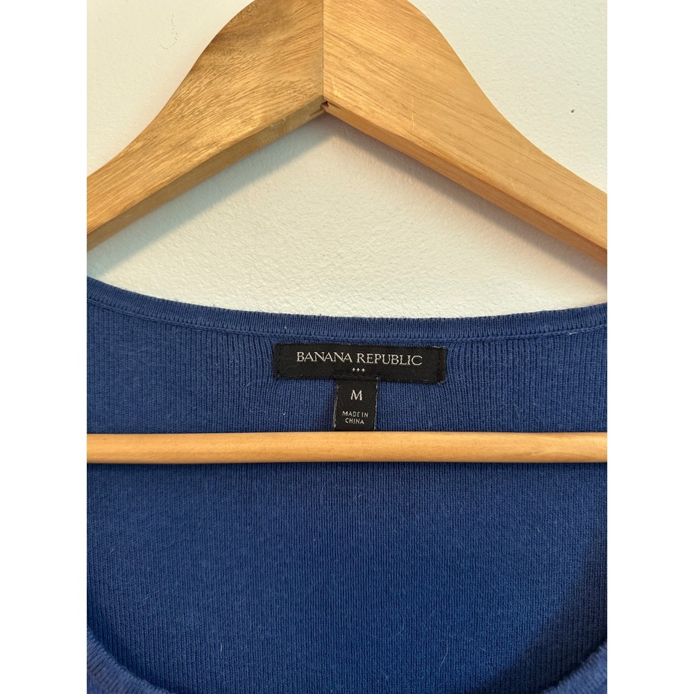 Banana Republic Blue Short Sleeve Ribbed Knit Scoop Neck Sweater Dress | Medium - Picture 3 of 6